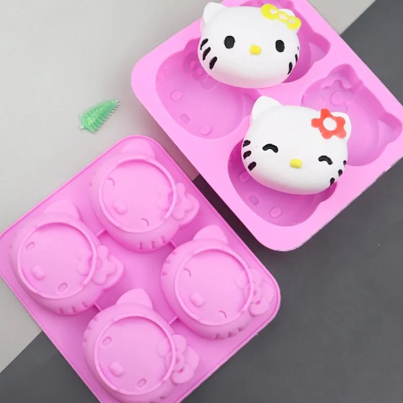 4 Pack Anime Hello Kitty Stitch Cake Chocolate Mold Cute Cartoon Anime Figure Jelly Mold Homemade Food Tools Ice Making Mold