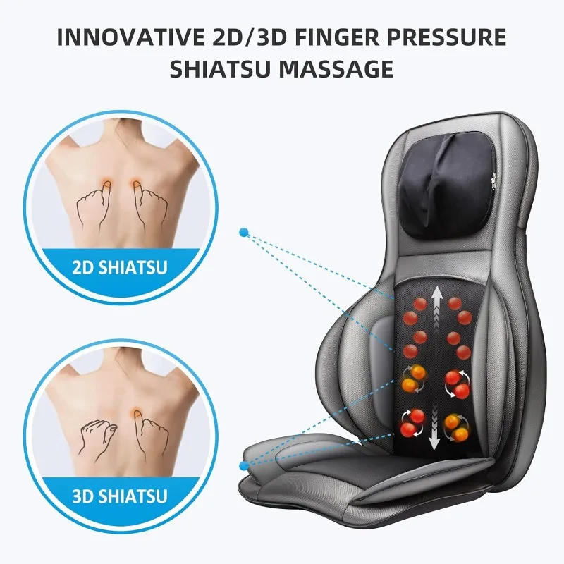 home.Shiatsu Neck Back Massager with Heat and Compression, Chair Massager for Full Body, Ideal Gifts for Father,Grey