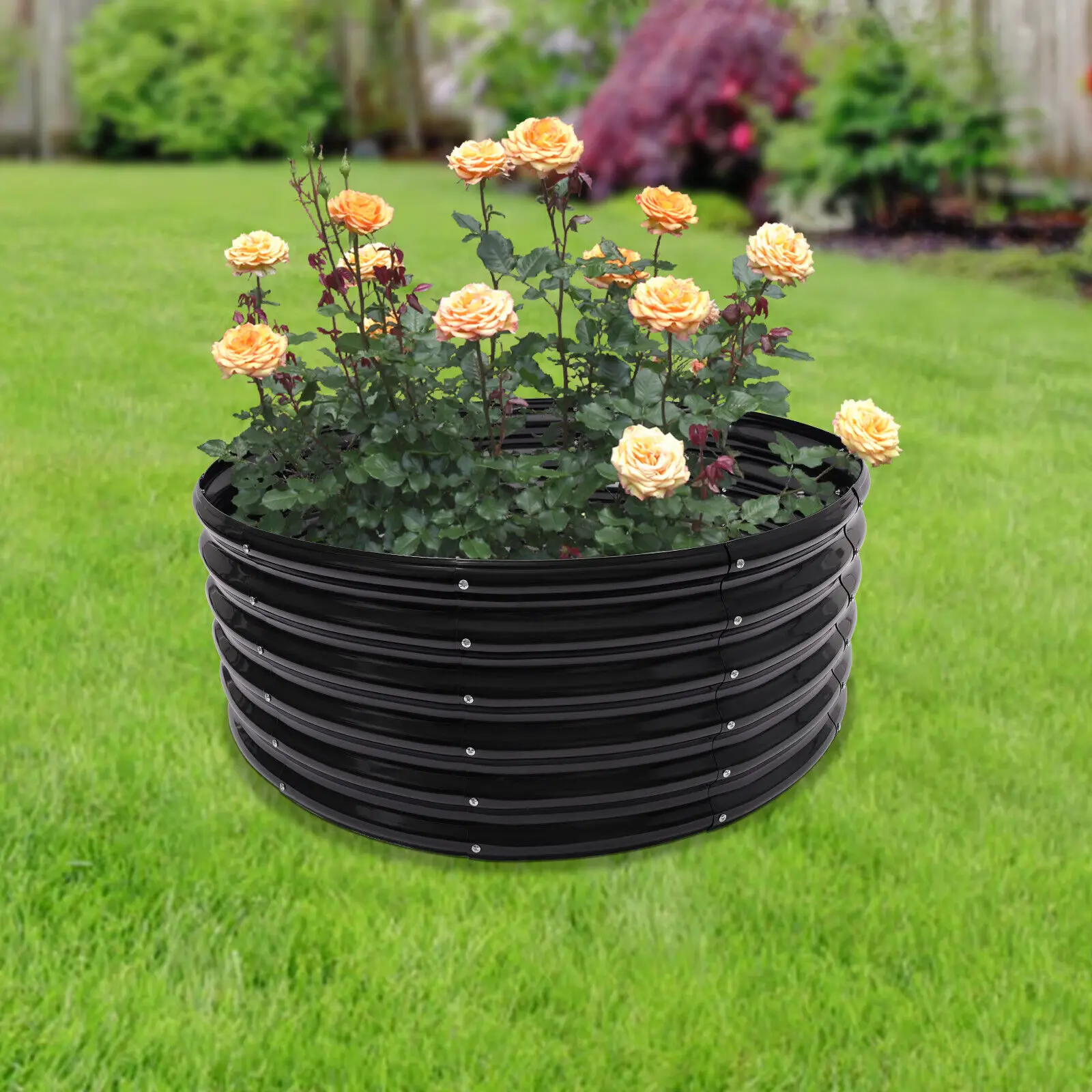 Galvanized Steel Round Raised Flower Bed Outdoor Patio Yard Gardening Raised Bed