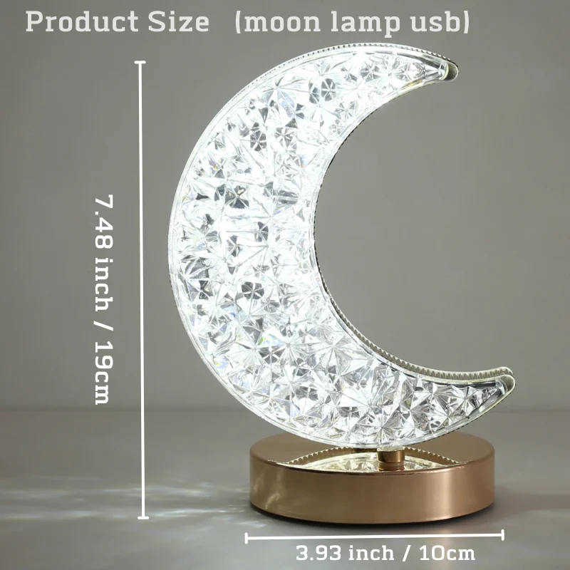 Bedroom Crystal Touch Dimming Night Light Girls Room Home Decor Aesthetics USB Bedside LED Ambient Table 3d Moon Lamp