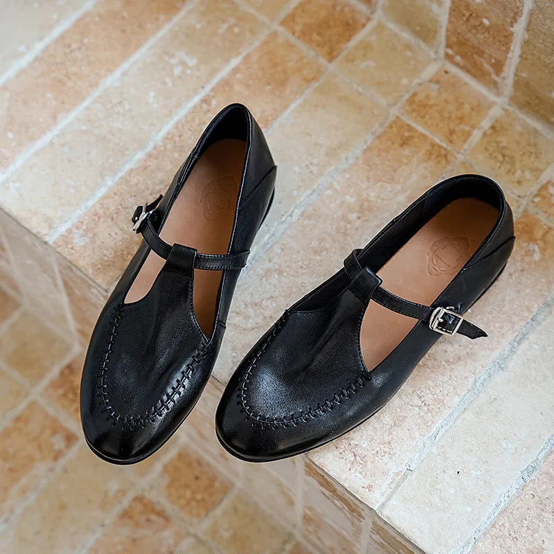 

MKKHOU модная женская обувь, новые кожаные туфли Мэри Джейн из натуральной кожи высокого качества с круглой головкой и Т-образной пряжкой, повседневная обувь