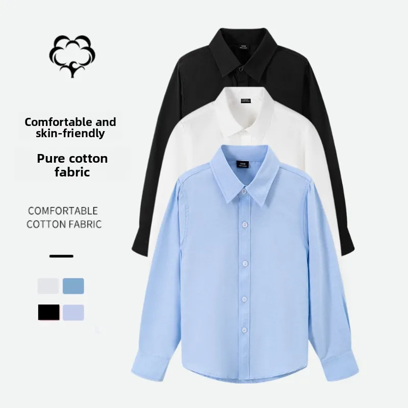 

Teens Kids Long Sleeve Cotton Shirt Comfortable Skin-Friendly Solid Striped/Checkered Tops Boys Girls School Uniform Daily Wear