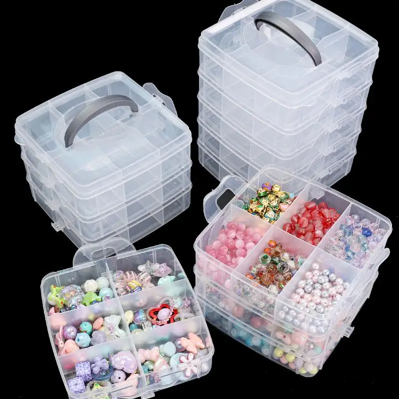 

3 Tier 18-Grid Transparent Adjustable Stackable Compartment Slot Plastic Storage Box For Organizing Toys Jewelry Accessories
