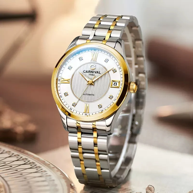 

КАРНАВАЛ брендовые роскошные механические часы для женщин, женские модные сапфировые наручные часы с автоматическим механизмом, водонепроницаемые Montre Femme