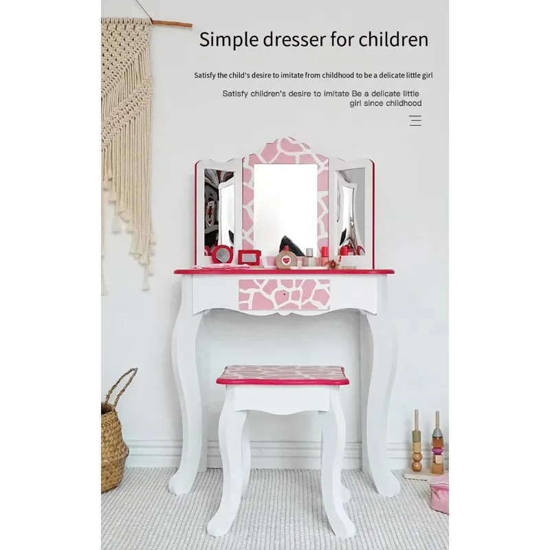 COMMIKI-Commode Mansa en bois pour enfants, table de maquillage pour fille, jeu de soins de maquillage pour toutes les maisons, ensemble de cheveux, jouets