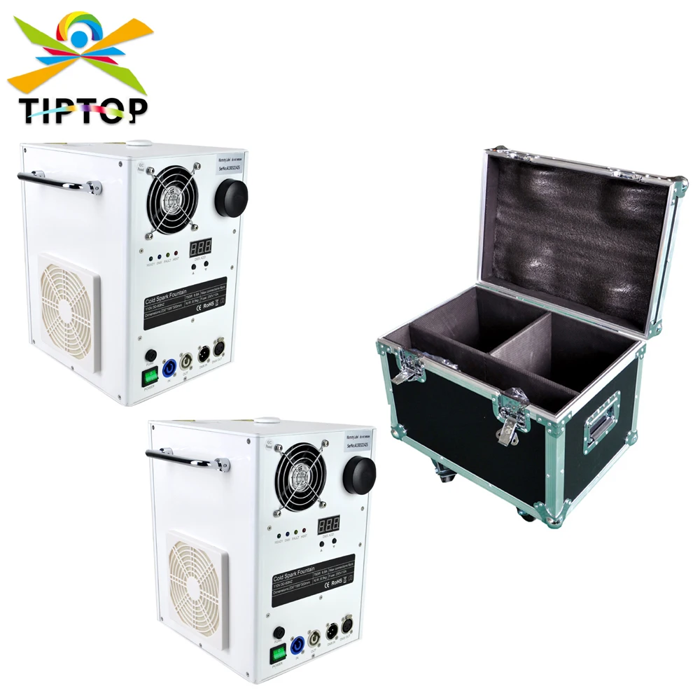 2IN1 Flightcase Pack 750W Electric Spark Machine Cold Fireworks Machine Stage Effect Machine White Oil Painting Cover TP-T750W