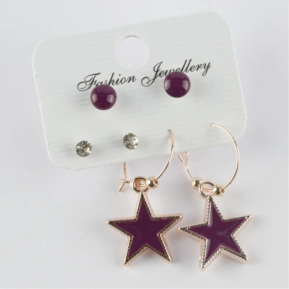 6'lı Star Figured Cabochons Ring Earrings