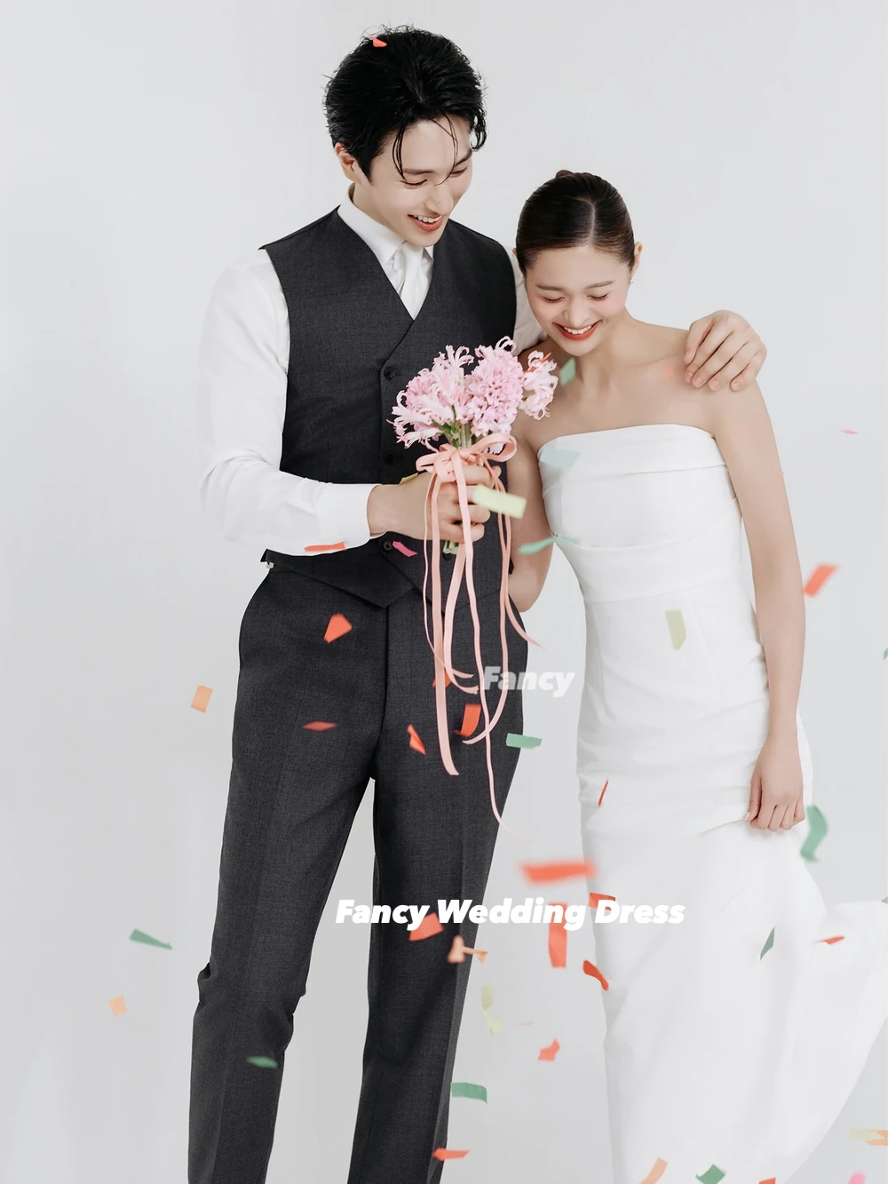 Fancy Simple Mermaid Korea Wedding Dress Elastic Satin Strapless Bridal Gown Back Corset Evening Party Dresses Customized