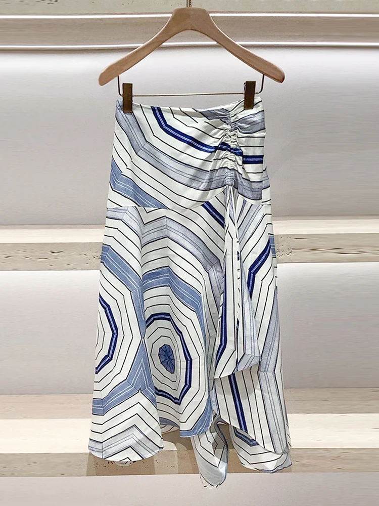 

High Waist Asymmetrical Long Skirt Ele Women's Summer Print Design S Home South Oil High End Faion Mid-Length A-Line Skirt