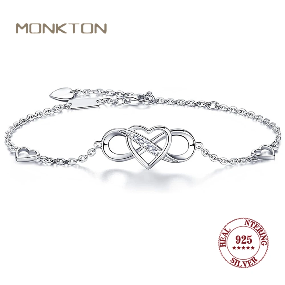 Monkton s925 sterling silver Infinity Love Bracelets for Women Birthday Valentine's Day Jewelry Gifts for Her Wife Mom