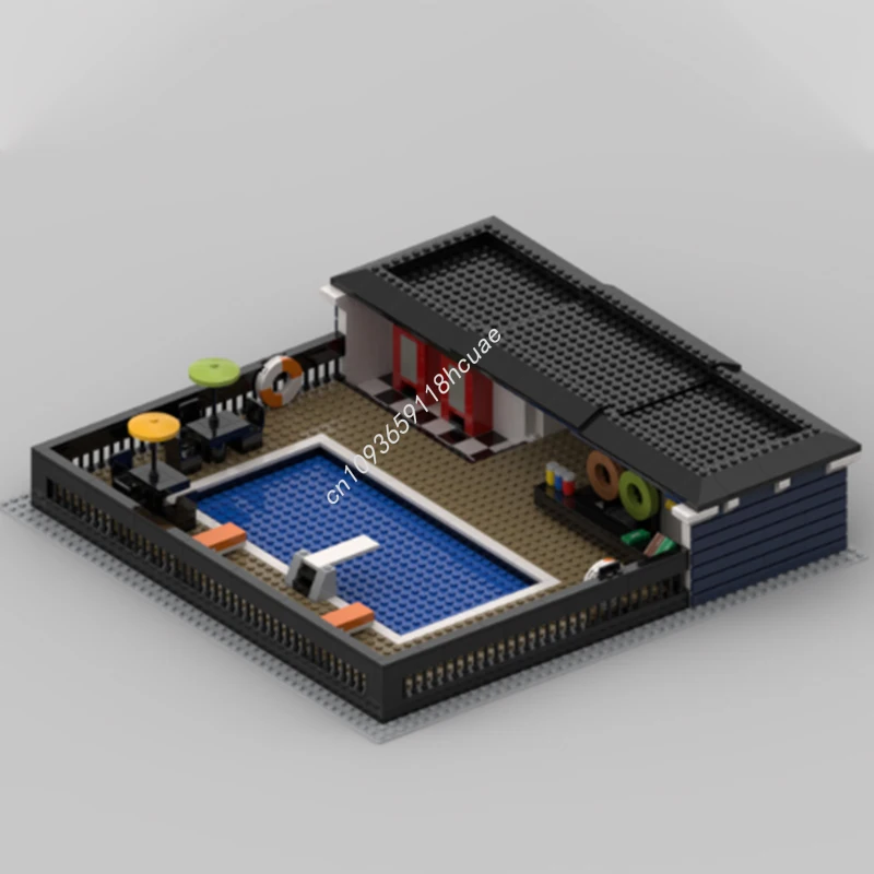 บ้านสระว่ายน้ำแบบโมดูลาร์ MOC 878 ชิ้น ชุดตัวต่อสำหรับงาน DIY เหมาะสำหรับครอบครัว เป็นของขวัญคริสต์มาสที่สมบูรณ์แบบ