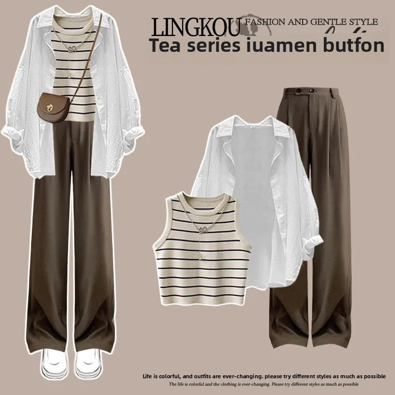 

Faionable корейский комплект футболок для женщин, летняя осенняя профессиональная одежда, верхние брюки для активного отдыха