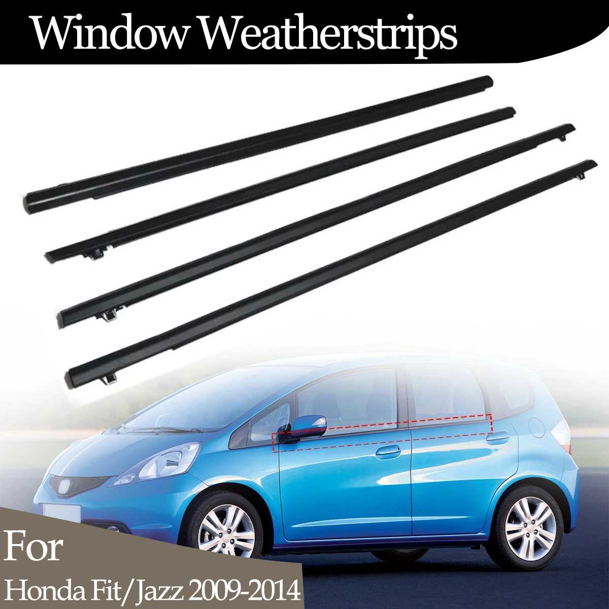 4PCS Car Outer Windows Rubber Weatherstrip For Honda Fit/Jazz 2009-2014 Waterproof Pressure Strip Sealing Strip Car Accessories