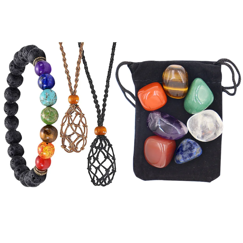 Yoga Stone Jewelry Necklace Necklaces Retro Decor Accessories Woven Holder Hanging Pendant Set