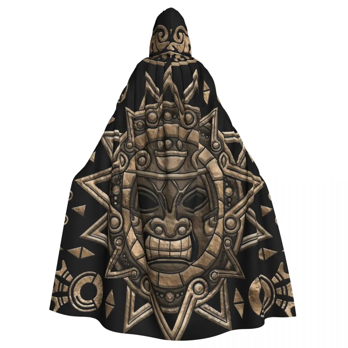 Aztec Sun God Gold And Black Hooded Cloak Halloween Party Cosplay Woman Men Adult Long Witchcraft Robe Hood