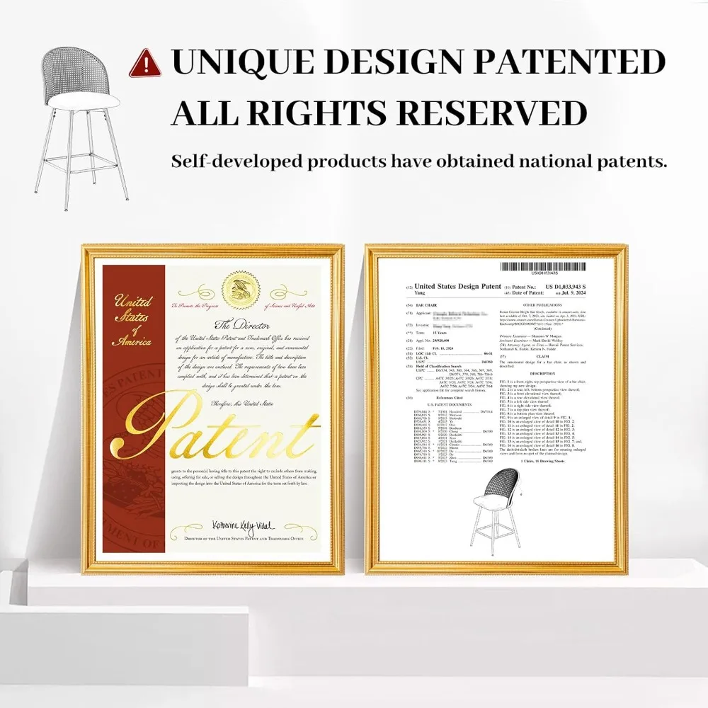 Zestaw 3 czarnych stołków barowych Bekrvio, obrotowe stołki barowe z rattanowym oparciem i metalowymi nogami, stołki barowe o wysokości blatu z 26 cm wysokości, tapicerowane skórą PU.