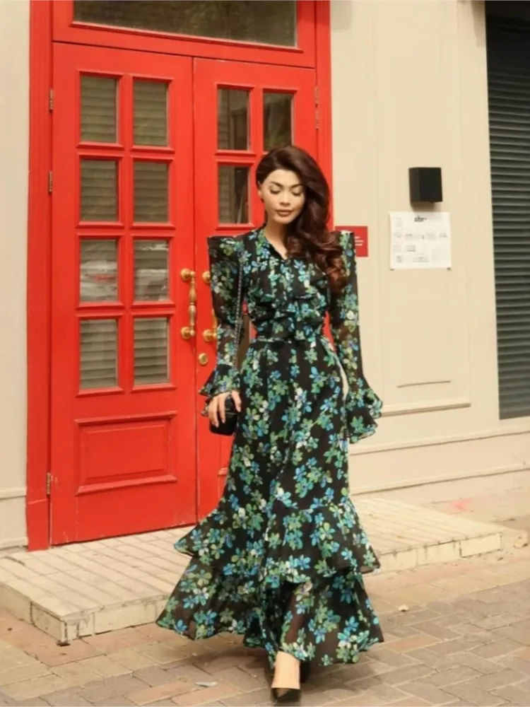 Vintage Women Dress Long Sleeve Printed Long Dresses Autumn Elegant Vestidos Para Mujer Boho Ladies Comfort Commuting Clothing