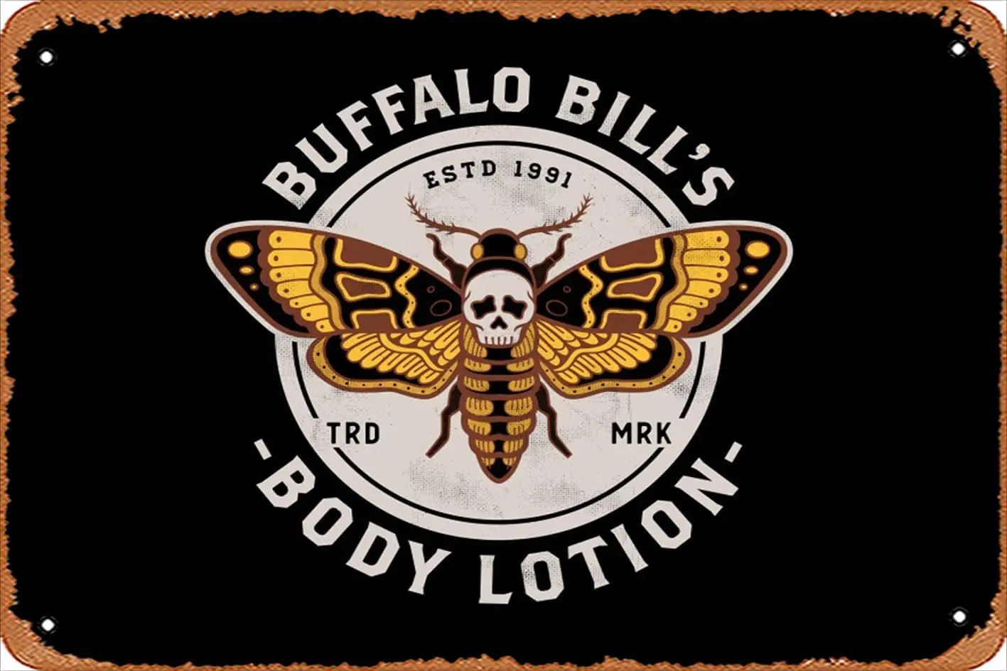 Retro Tin Sign Buffalo Bill's Body Lotion - Vintage Distressed Horror Vintage Funny Novelty Metal Signs Man Cave Humorous Si