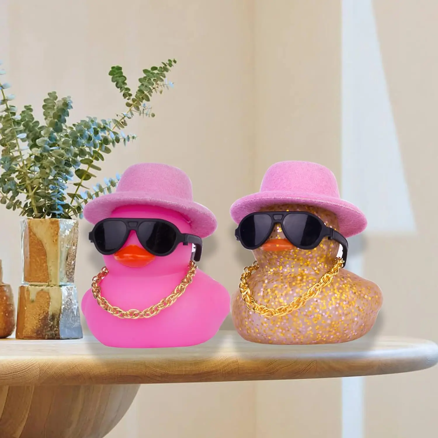 1pc Cute Car Rubber Duck Car Duck Decoration Dashboard with Cool Accessories Christmas Hat Sunglasses Scarf or Necklace