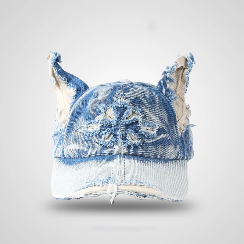 Denim Baseball hat Women's Fashion Retro Casual Solid Color Baseball Cap Ripped Washed Denim Cap