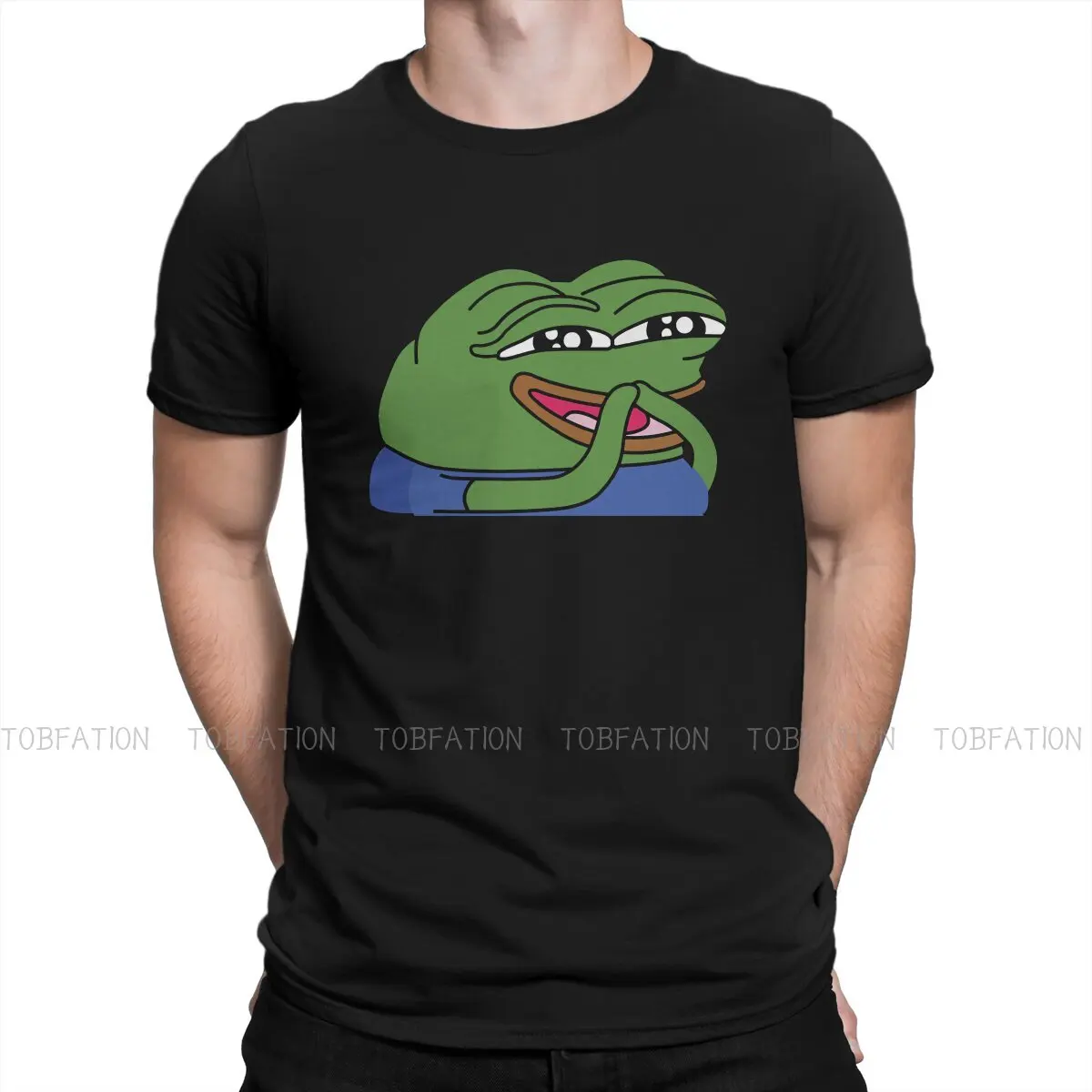 Pe Pe the Frog Meme Smile Emote Tshirt Vintage Alternative Men's Clothes Tops Loose Cotton Crewneck T Shirt