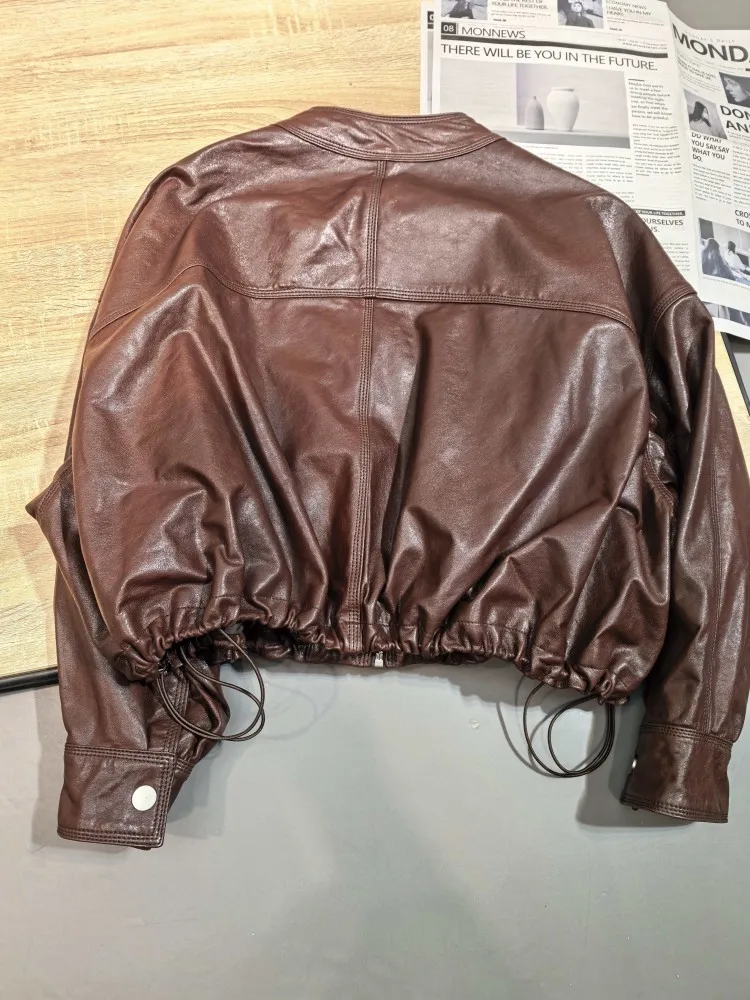 Weibliche Zipper V-ausschnitt Aus Echtem Leder Öl Wachs Jacke Lose Fit Frauen Design Motorrad Mantel Echte Schaffell Jacke Herbst Winter