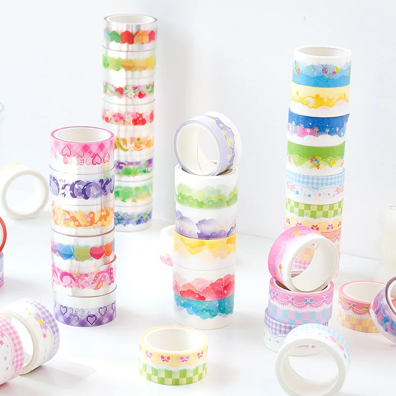 6Pcs/set Cute Love Rainbow Series PET&Paper Adhesive Tape Kawaii Korea Washi Tape Planner Hand Account DIY Decorative Tape