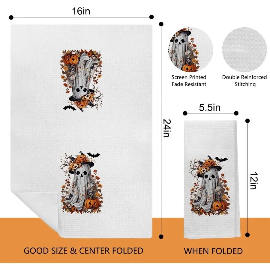 هالوين المطبخ والحمام المناشف الخريف الأزهار شبح اليقطين الزخرفية طبق اليد فوط شاي 16x24 Ihes