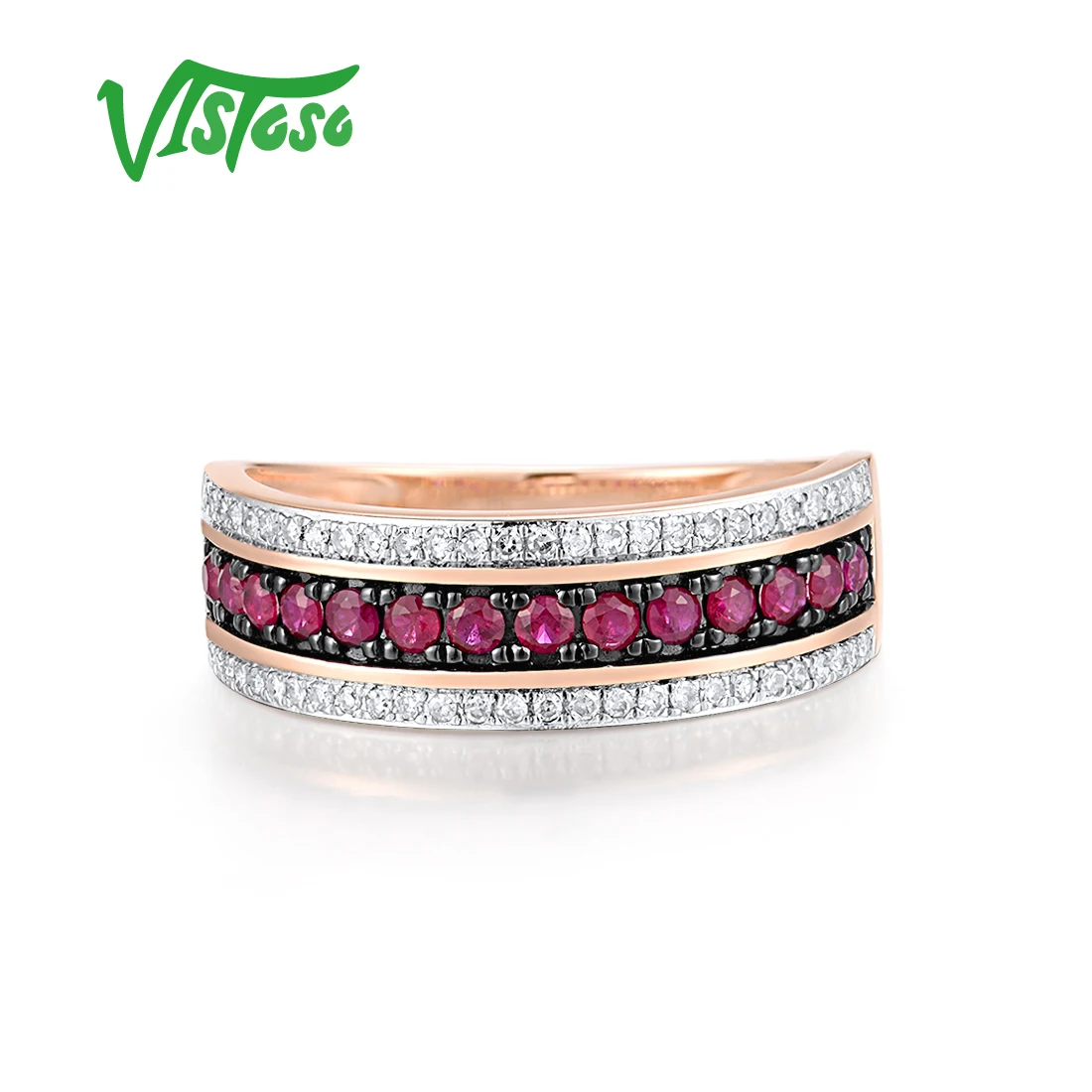 VISTOSO Pure 14K 585 Rose White Yellow Gold Ring For Women Sparkling Diamond Ruby Emerald Blue Sapphire Delicate Fine Jewelry