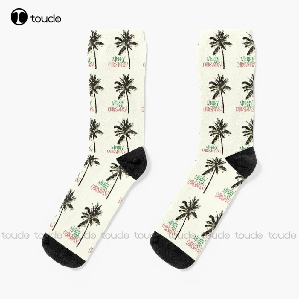 

Merry Christmas Palm Tree Deck The Palms Socks Black Football Socks Personalized Custom Unisex Adult Teen Youth Socks Streetwear