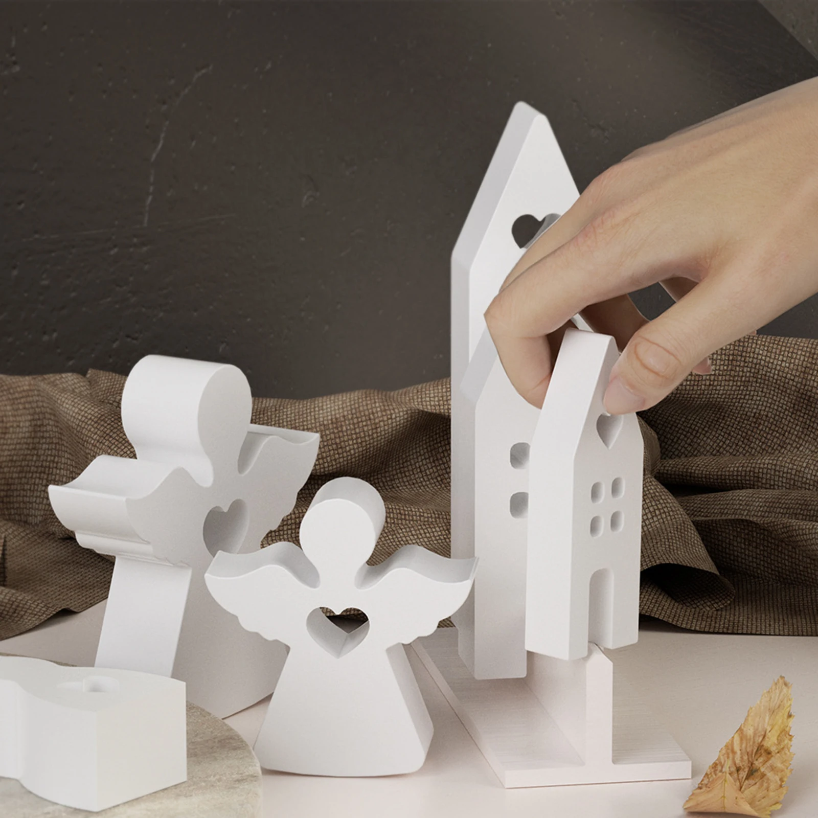 

Heart Candle Silicone Molds DIY Cute Angel House Rabbit Candle Plaster Resin Mould Candle Ornament Making Mold Home Decoration