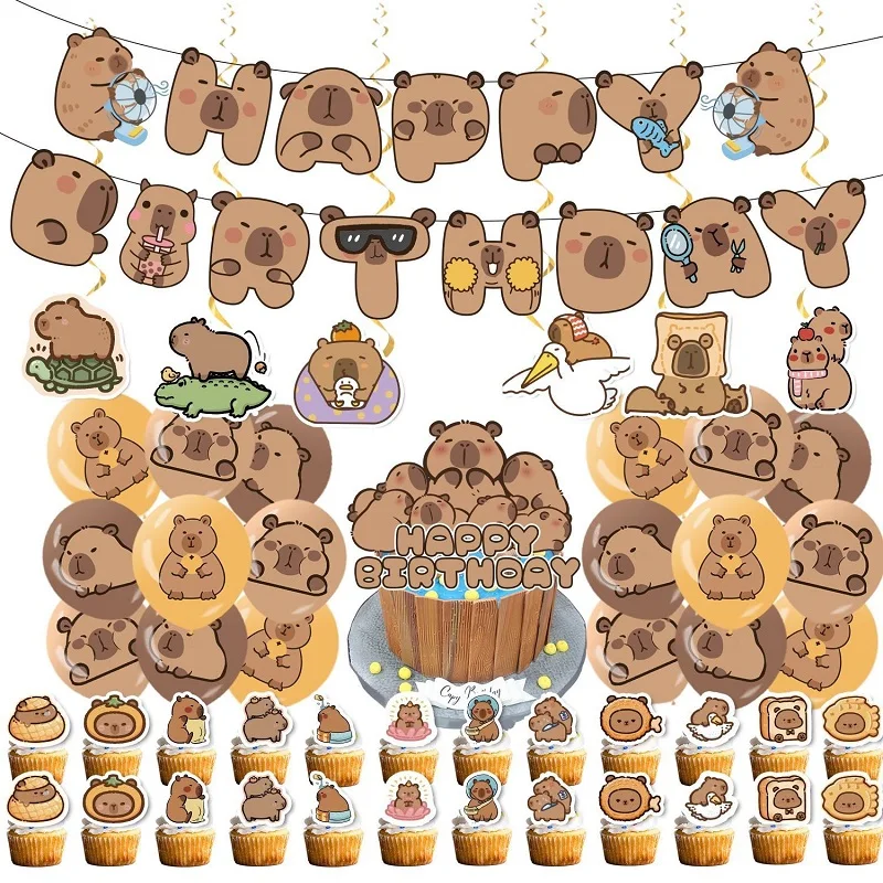 9pcs Capybara Balloon Set,Animal Theme Children\'s Birthday Party Decoration Capybara Balloon