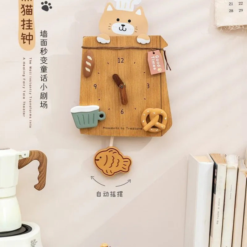 Wall Clock Silent Hanging Pendulum Cat Clock Cute Creative Quartz Timepiece Cute Bedroom Living Room Restaurant Home Decoration