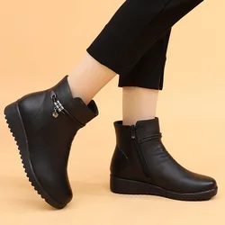 Womens Winter Boots Women Leather Casual Snow Boots Famale Non-slip Warm Fur Ankle Boots Mother Winter Shoes Plus Size