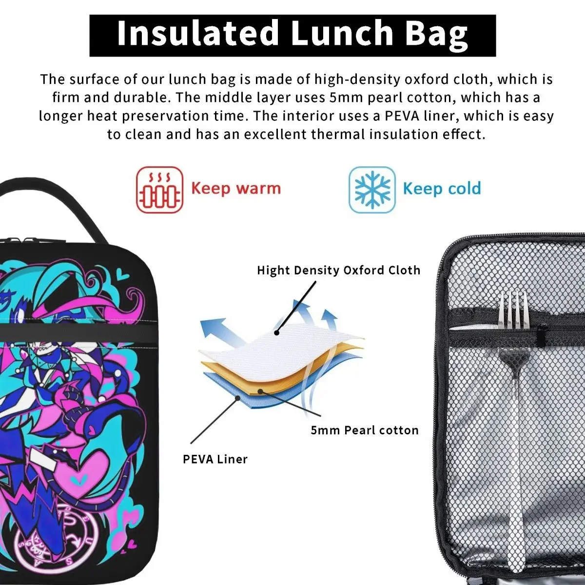 Ozzie Fizzarolli Hazbins Hotels Insulated Lunch Bags Leakproof Lunch Container Cooler Bag Tote Lunch Box School Bento Pouch