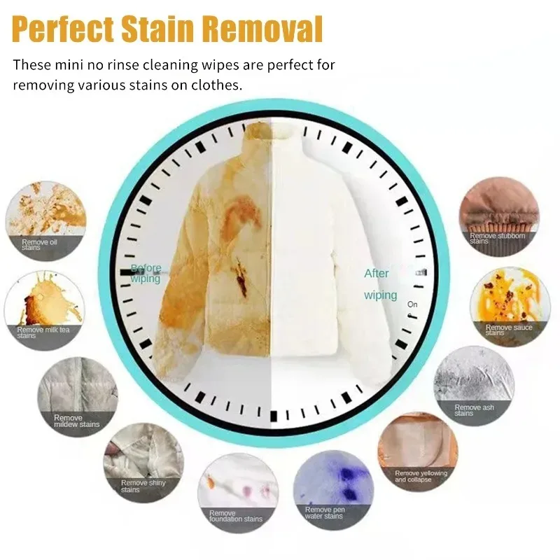 20 قطعة/1 حزمة مناديل تنظيف الملابس المحمولة إزالة البقع الرطب معبأة بشكل فردي لا غسل الأوساخ وإزالة الزيت مناديل مبللة #5