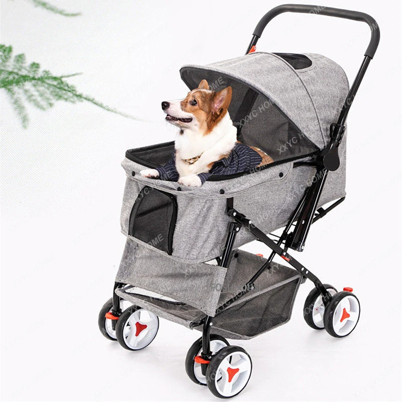 Modern Pet Stroller Four-wheeled Pet Strollers Trolley Two-way Interchangeable Light Foldable Cat And Dog Outdoor Pet Supplies