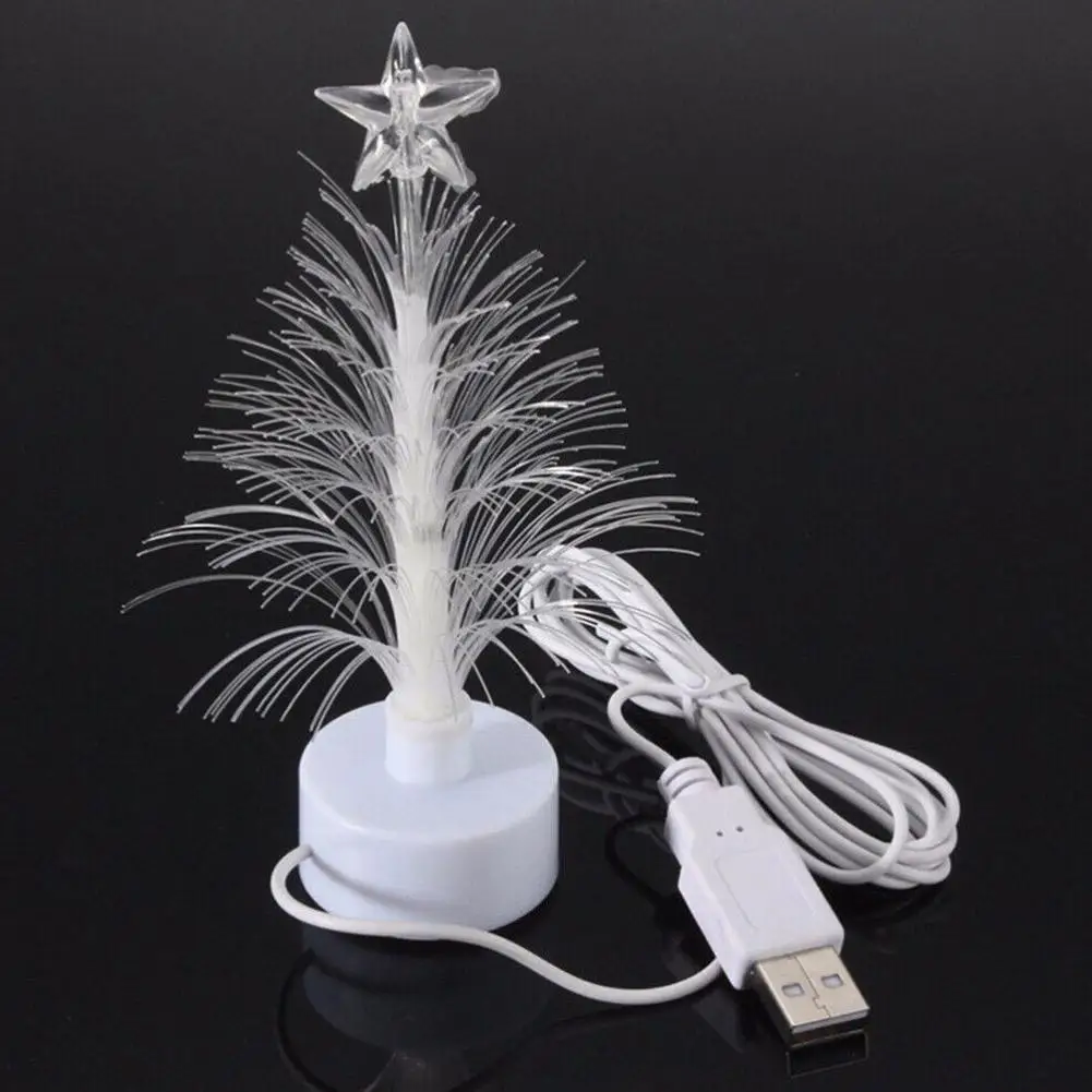 Mini LED Christmas Tree Lamp Christmas Decorative Light Lamp Light Night Changing USB Decor Color Fiber Optical Light Conne H9V4