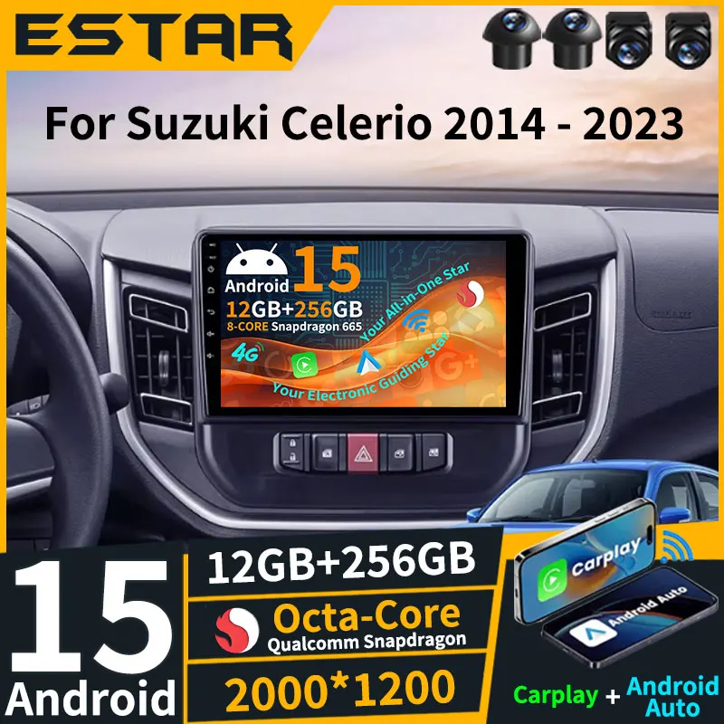 For Suzuki Celerio 2014 - 2023 Android 15 Car Radio Video Navi GPS Multimedia Player Head Unit Wireless Carplay Auto BT 2K QLED