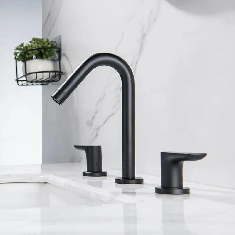 

Bathroom WashBasin Faucet Stainless Steel Sink Tap Dual Handles Bathtub Cold and Hot Water Mixer Tap 3 Holes Basin Faucet Set