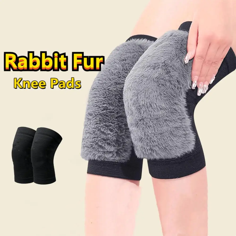 1Pair Winter Warm Knee Pads Rabbit Fur Protection Knee Thicken Wool Knee Guard Leg Arthritis Knee Support Running Knee Protector