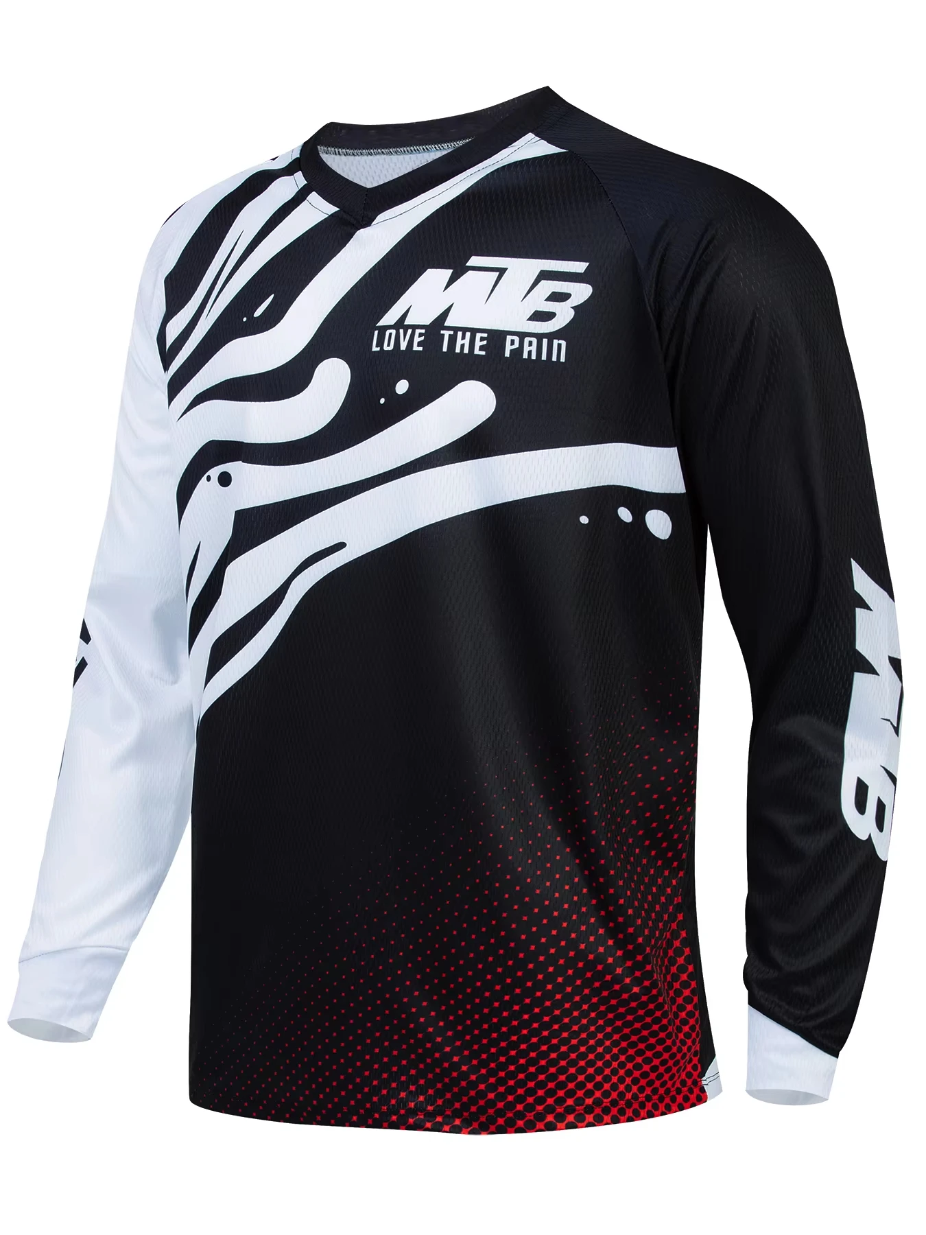 Herren MTB V-Ausschnitt Langarmtrikot mit Farbverlauf und geometrischem Druck, schnelltrocknend, Motocross-Outdoor-Reitshirt, Familien-Partnerlook-Outfits – Detail 11