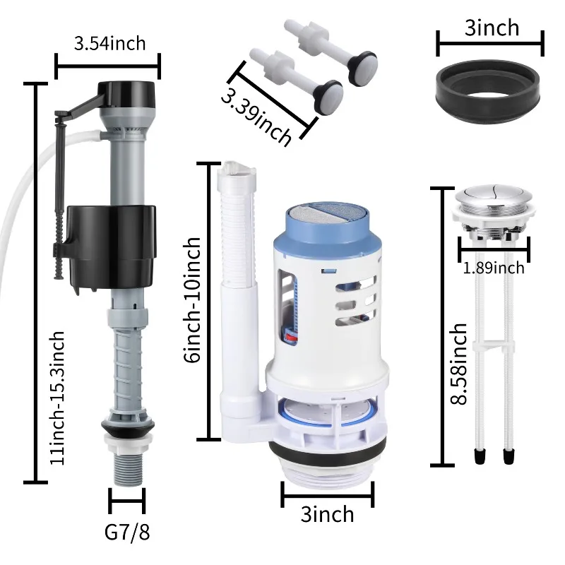 3 inch split toilet water tank universal repair kit water inlet valve drain valve toilet button