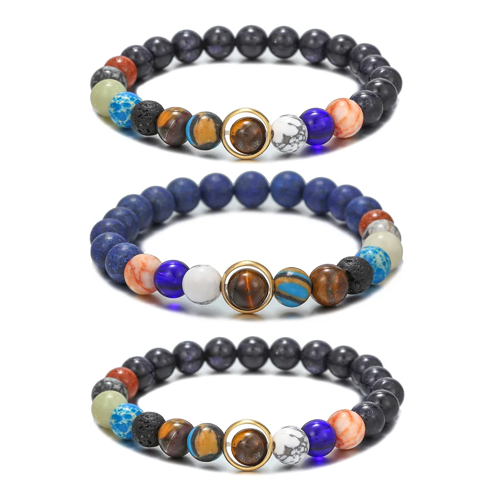 Natural Stone Eight Planets Bead Bracelets Men Women Universe Seven Chakra Bangle Yoga Energy Galaxy Solar Wristband Jewelry