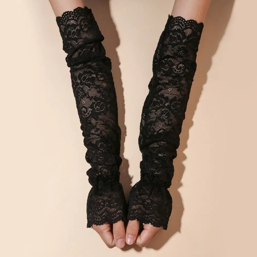 

Breathable Elastic Lace Ice Silk Sleeves Hollow Mesh Sun Protection Sleeve Anti-UV Loose Long Sleeved Arm Cover Summer
