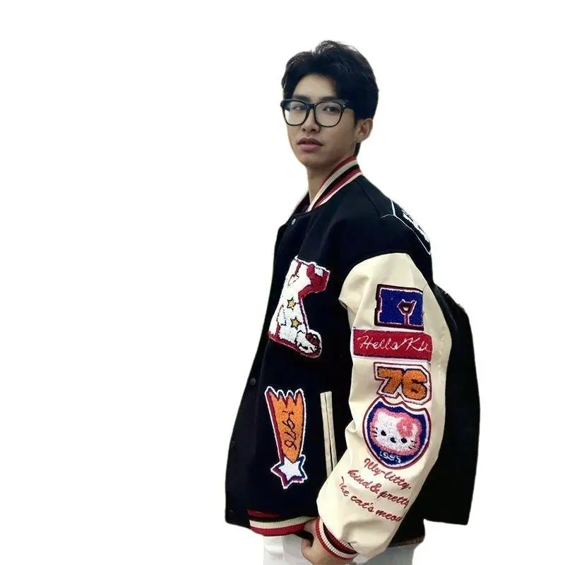 Sanrio New Style Baseball Uniform Hello Kittys Amerikanische Jacke Frühlings- und Herbststil Lose Mode Cartoon Jacke Paar Stil