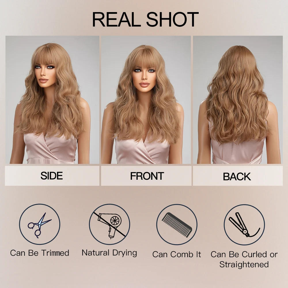 La Sylphide Light Brown Wig with Bangs for Woman Long Wavy Wigs High Quality Synthetic Wigs Party Cosplay Hair High Density