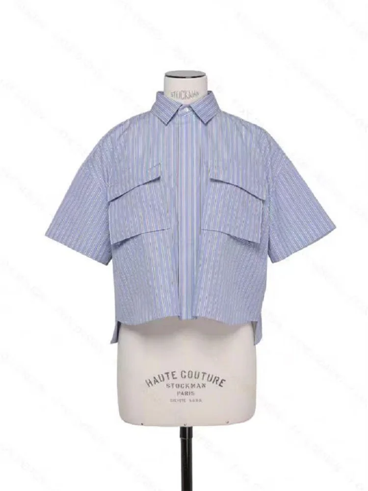 

Casual Striped Loose Sleeveless Shirt Stand Collar Large Pocket Summer Cotton Blend Women's Fashion FOG SACAI 2026 Spring New