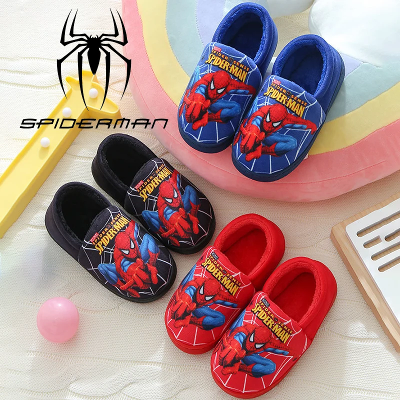 Cute Cartoon Figure Spiderman Cotton Slippers Disney Anime Home Non-Slip Slippers Children's Winter Outdoor Warm Slippers Gift