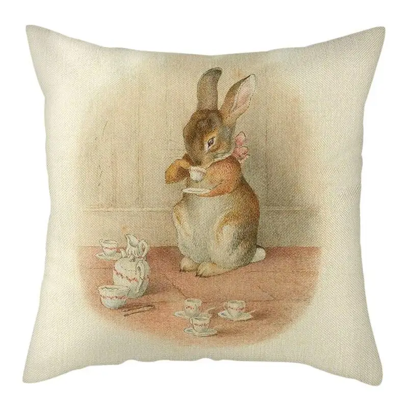 45x45cm Rabbit Photo Cushion Cover Grey  Pattern Pillow  Polyester Pillowcase